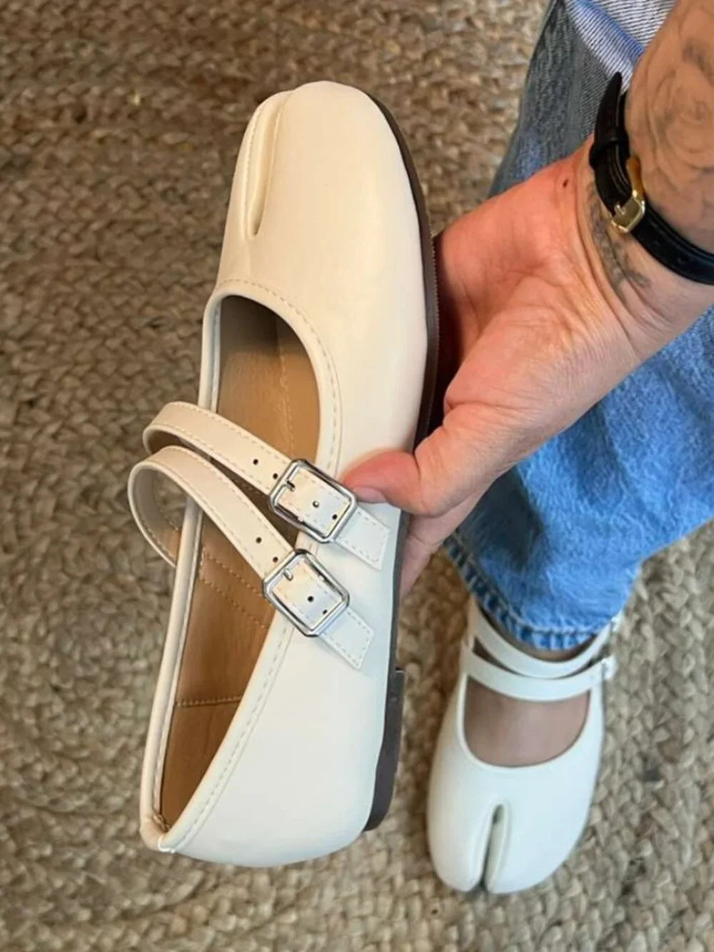 TABI CREAM TABIS FLAT - MARYJANE DOUBLE STRAP SPLIT TOE FLATS